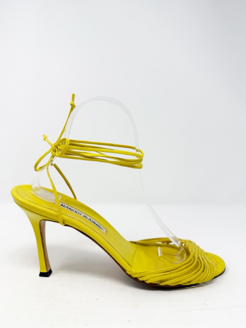 Manolo Blahnik Woven Strappy Heels Yellow Womens Size EU 40.5 - Picture 5 of 9